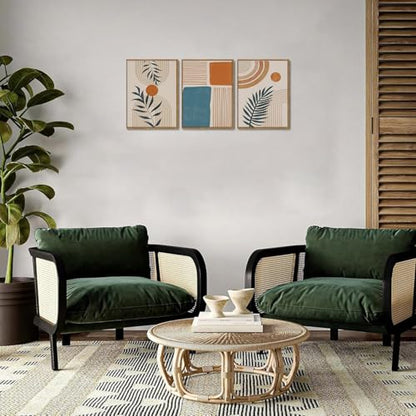 Boho Abstract Botanical Framed Canvas Wall Art Set of 3, 12x16 inch - color: Boho Blue, size: 12"x16"Natural