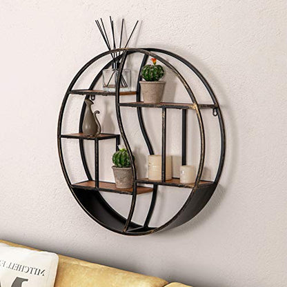 Round Wall Shelf,Decorative Circle Floating Shelves - color: Retro