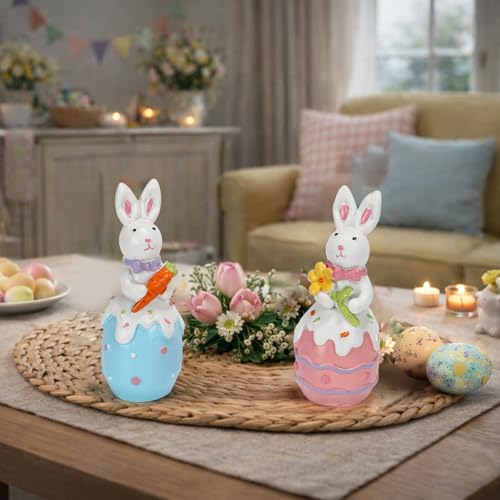 Easter Decorations Bunny Resin Decor Set of 2 Cute Rabbit Figurines