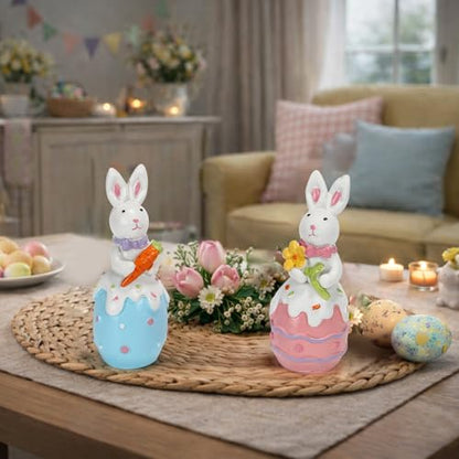 Easter Decorations Bunny Resin Decor Set of 2 Cute Rabbit Figurines