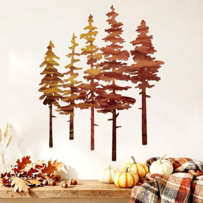 ESTART Metal Autumn Pine Tree Wall Art, Metal Tree Wall Decor - color: Brown