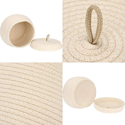 Sea Team Round Woven Cotton Rope Storage Basket with Lid, Cream - color: Cream, size: Small