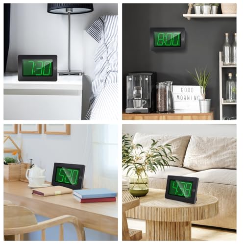 Alarm Clock, Wall Clock, Digital Clock, 3" LED Digit Display, Adjustable Brightness, Auto Night Mode, Auto Alarm Volume Increasing, Wall-Mount & Table-top - color: Black-green