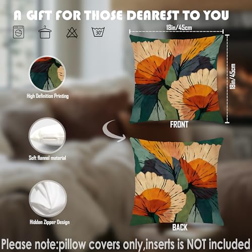 Abstract Botanical Art Floral Pillow Covers 18x18, Mid Century Modern Terracotta and Orange Flower Decorative Throw Pillow Covers Pillowcases for Living Room Home Bedroom - color: Green & Orange 1, size: 18" x 18" (Pack of 1)