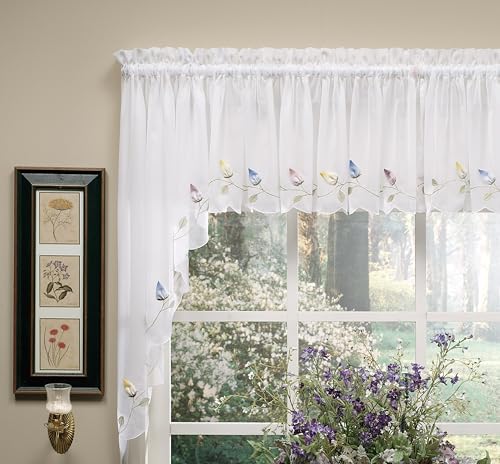 Today's Curtain,Vineyard 3-D Appliqué,Swagger 63", White, 90" W x 63" L - color: White, size: 90"W x 63"L (Pack of 1)