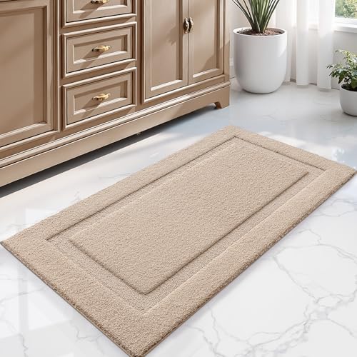 LUMI Large Bathroom Rugs Soft Absorbent, Non Slip Bath Mat 24x43, Beige - color: Beige, size: 24" X 43"