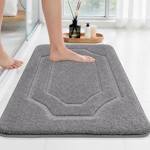 BEQHAUSE Bathroom Rugs Non Slip Bath Mat Soft Absorbent, 24"x36", Grey - color: Grey, size: 24"x36"