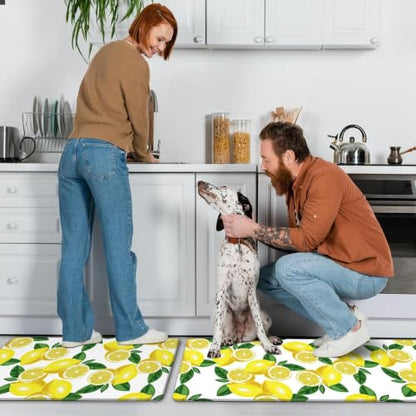MAYHMYO Lemon Kitchen Decor Mat Set, 2PC Kitchen Mats, Anti Fatigue - color: White Lemon