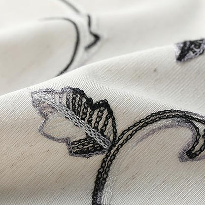 VOGOL Gray Leaf Embroidered Linen Textured Valance, 42 x 18, 1 Panel - color: Grey, size: 42"W x 18"L (Pack of 1)