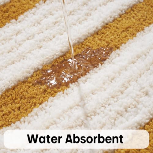 Geometric Design Boho Runner Bathroom Rugs, Long Scalloped Cute Bath Mat Non Slip for Bedroom Kitchen Hallway Laundry Room, Funky Retro Farmhouse Bath Rug Washable, Mustard Yellow, 51"x20" - color: Yellow, size: 1'8" x 4'3" (Rectangular)