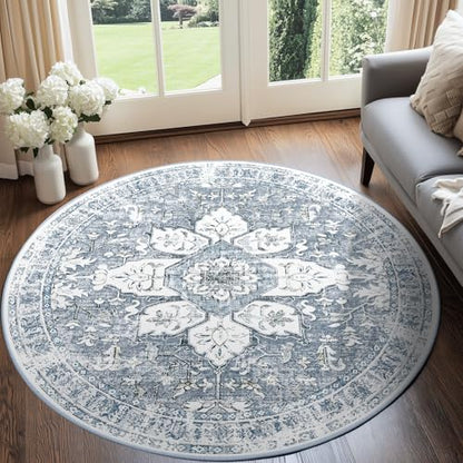 BESTSWEETIE Washable Boho Round 8ft Area Rug, Living Room, Blue Grey White - color: Grey, size: 8' (Round)