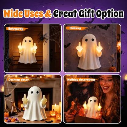 Halloween Ghost Light Glow Cute Finger Ghost Statue - color: Large White Ornament