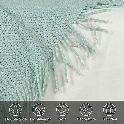 Blagic Wheat Textured Knit Throw Blanket for Couch,Blue and White,50"x60" - color: I-blue & White, size: 50 × 60 in