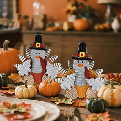 Zcaukya 2 Pack Thanksgiving Wooden Turkeys Decorations Indoor - size: style 2