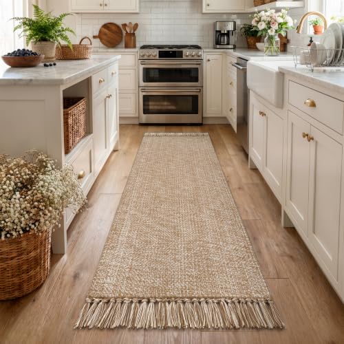 Collive Boho Kitchen Runner Rug, 2' x 7' Washable Modern Bathroom Mats - color: Tan/Cream, size: 2' x 7' (Rectangular)