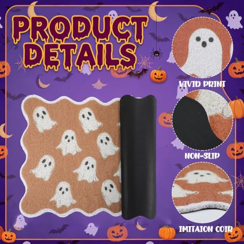 Halloween Door Mat Outdoor Scalloped Ghost Rug Cute Faux Coir Welcome Mat - style: Ghost