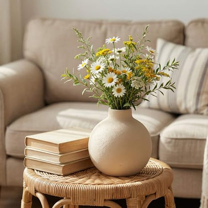 Ceramic Flower Vase, 5.1 inch, Farmhouse Rustic Style, Decorative Pottery Terracotta for Home Decor, Table, Mantle, Fireplace, Living Room, Bathroom, Wedding Centerpiece