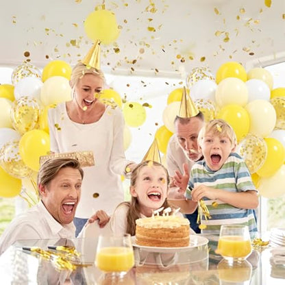 60pcs Yellow and White Balloons 12inch with Gold Confetti Balloons - color: Pastel Yellow
