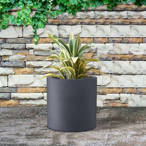 Kante Accent Round Cylinder Charcoal Concrete Planter 12.6" Tall, Outdoor - color: Charcoal, size: 12.6" Dia