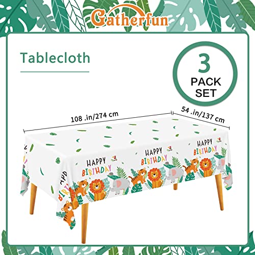 Gatherfun Safari Theme Party Supplies Disposable Tablecloth Plastic Waterproof Table Cover for Jungle Safari Birthday Party Decorations, 3 Pack 54X108inch - style: Jungle