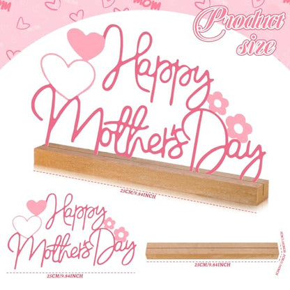 Yaocom 9.84 Inch Metal Mother's Day Table Decoration Happy Mother's Day Letter Sign Mom Tiered Tray Decor with Wooden Base Freestanding Word Sign for Home Tabletop Centerpiece Mantel Shelf Fireplace - style: Mother's Day