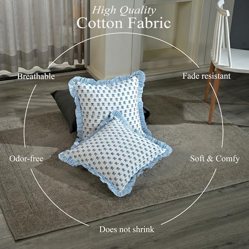 CPC Arctic Blue Block Print Ruffle Pillow Cover 18x18 Inch, Pack of 2 - color: Arctic Blue, size: 18" x 18" (Pack of 2)