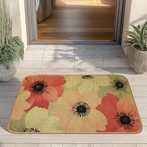 Pink Gray Flowers Welcome Door Mat, Non-Slip Front Doormat for Indoor 30x17 Inch, Summer Porch Decor, Low Profile Entrance Rug for Home, Housewarming Gift - color: Watercolor Flowers