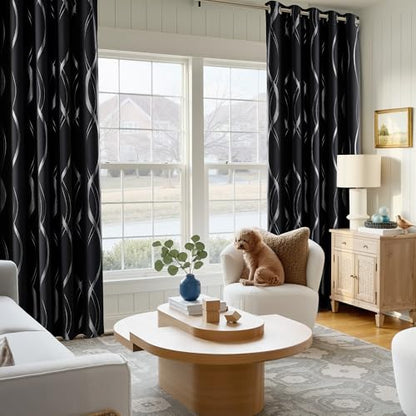 NICETOWN Black Out Grommet Pattern Curtain Panels 84 inches Long - color: 1 - Black, size: 52"W x 84"L (Pack of 2)