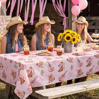3 Pack Coquette Bow Cowgirl Tablecloths, Cowgirl Birthday Party Supplies - color: Cowgirl