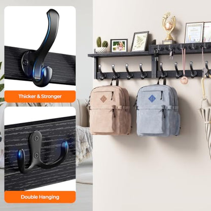 Evermagin 35" Coat Rack Wall Mount with Shelf for Entryway, Black - color: Black, size: 35 inch