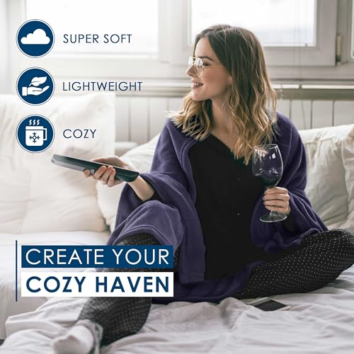 Full/Queen Size Fleece Blanket | Comfy Supersoft Fleece Blanket Full Size – All-Season Light Weight Throw Blanket | Luxuriously Soft | Throw Blanket for Couch and Sofa | Machine Wash | Navy - color: Navy, size: Full Queen