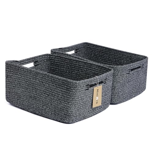 MiniArk Large Storage Baskets for Shelves, 17 x 13 x 7.5” Closet Organizers Bins for Clothes Blanket Towels, Baby Nursery, Toy Baskets Box, Woven Rope Baskets, 2 Packs Dark Gray - color: Dark Gray, size: 2pcs-L17×W13×H7.5"