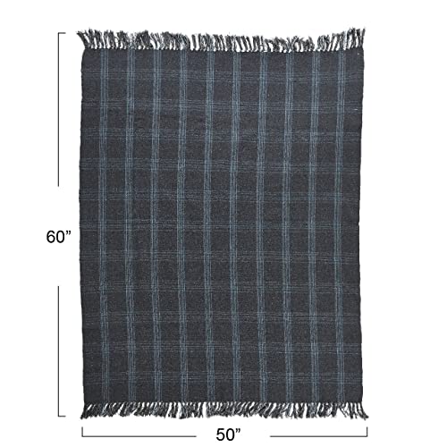 Creative Co-Op Recycled Cotton Blend Throw Blanket with Fringe, Grey Plaid (Pack of 4) - color: Grey, size: One Size (Pack of 4)