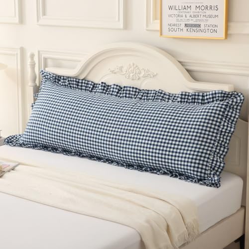Silnuo Navy Blue/White Gingham Plaid Ruffled Body Pillow Cover 20"x54" - color: Navy Blue Plaid, size: Body Pillow (20" x 54") - 1 Piece