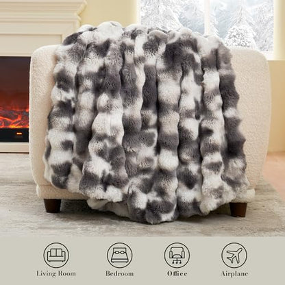 Amélie Home Faux Fur Throw Blanket, Ultra Soft Fuzzy Plush Bubble Blanket for Couch, Bed & Living Room, 60"x80", Tie-dye Grey - color: Tie-dye Grey, size: 60" x 80"