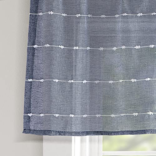 Lush Decor Farmhouse Textured Sheer Window Curtain Valance, 52"W x18"L, Navy - color: Navy