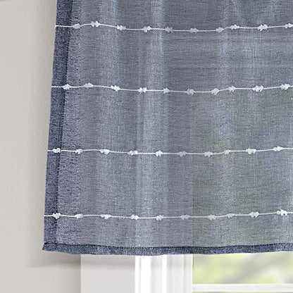 Lush Decor Farmhouse Textured Sheer Window Curtain Valance, 52"W x18"L, Navy - color: Navy
