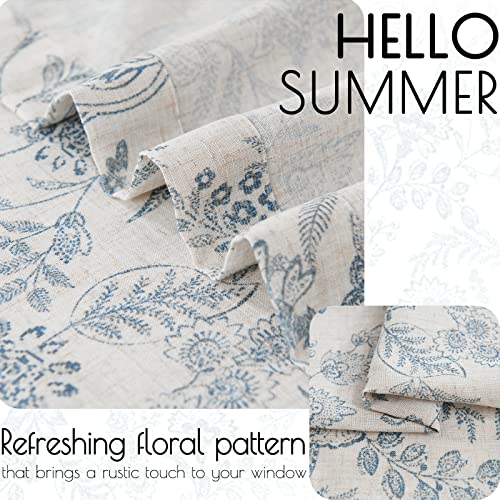 jinchan Blue Floral Kitchen Tier Curtains Botanic 36 Inch Tie Top 2 Panles - color: Devon Blue on Linen, size: 26"W x 36"L (Pack of 2)