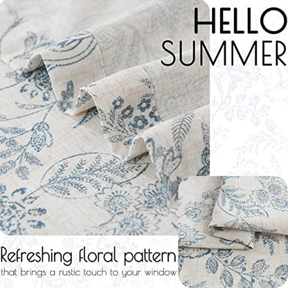 jinchan Blue Floral Kitchen Tier Curtains Botanic 36 Inch Tie Top 2 Panles - color: Devon Blue on Linen, size: 26"W x 36"L (Pack of 2)