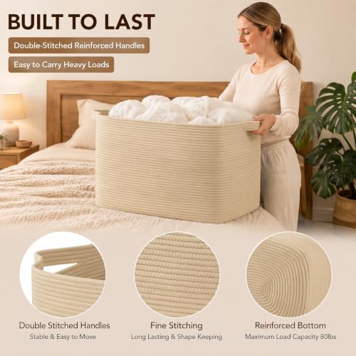 OIASKET 95L Extra Large Blanket Basket, 24" x 16.9" x 14.2" Woven Basket - color: Jute, size: 24"x16.9"x14.2"