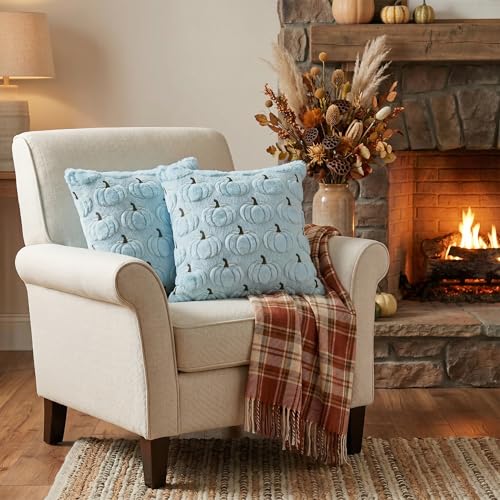 AVOIN colorlife Blue Fall Pumpkin Throw Pillow Covers 20x20 Inch - color: Blue, size: 20" x 20" (Pack of 2)
