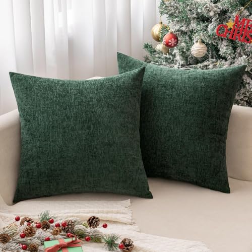 MIULEE Soft Chenille Throw Pillow Covers Green 16x16 Inch Pack of 2 - color: Green, size: 16" x 16" (Pack of 2)