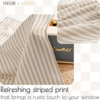 jinchan Stripe Linen Kitchen Valance Curtain, 50x16, 1 Panel, Taupe - color: Boxter Striped | Tan on Linen, size: 50"W x 16"L (Pack of 1)