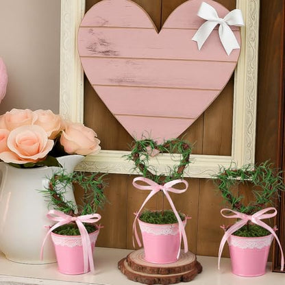 Suncalla 3 Pcs Valentines Day Artificial Heart Topiary Tree Plant with Pot 5.5'' to 7'' Heart Valentine Greenery Fake Plant Potted for Tabletop Centerpiece Tiered Tray Decor Gifts