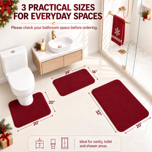RUN HELIX Bathroom Rugs Sets 3 Piece, Soft Absorbent Memory Foam Bath Mats Set, Dry Fast Bath Mat, Machine Washable Bath Rug Set for Bathroom （Maroon） - color: Maroon