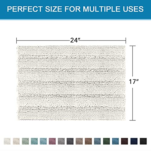 H.VERSAILTEX Bath Mats for Bathroom Non Slip Thick Chenille Striped Bath Rug Absorbent Fluffy Soft Shaggy Rugs Washable Dry Fast Plush Mats for Indoor, Bath Room, Tub - 17" x 24", Cream - color: Cream, size: 17" x 24"