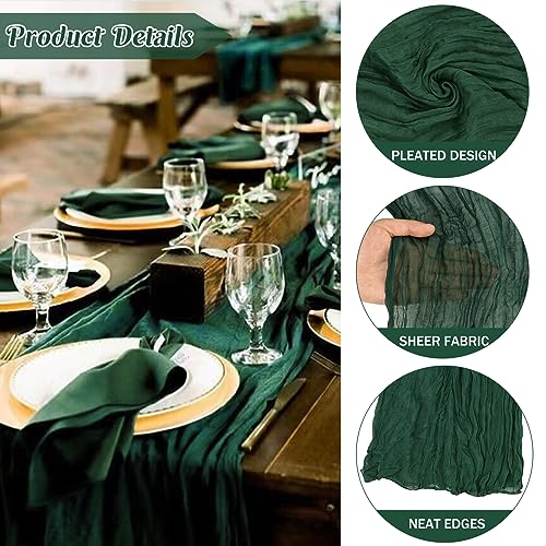 Dark Green 10FT Cheesecloth Table Runner Boho Gauze Fabric Table Runner Rustic Sheer Runner for Wedding Bridal Baby Shower Birthday Party Boho Table Decor（1 Pack Dark Green） - color: Dark Green, size: 35" x 120"-1 Pack