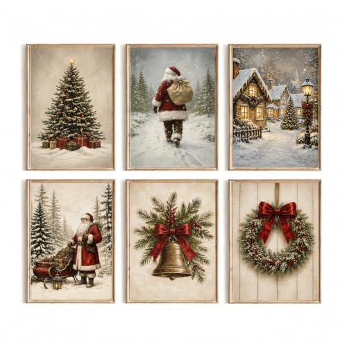 KBKBART 6pcs Christmas Wall Art Decor, Santa Claus Holiday Prints Paintings - color: Christmast Prints