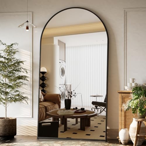 BEAUTYPEAK 77" x 38" Arch Floor Length Mirror with Stand, Black - color: Black, size: 77"L x 38"W