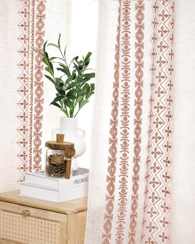Boho Curtains for Living Room Stripe Embroidered 90 Inch 2 Panels - color: Striped-beige, size: 52"W x 90"L (Pack of 2)